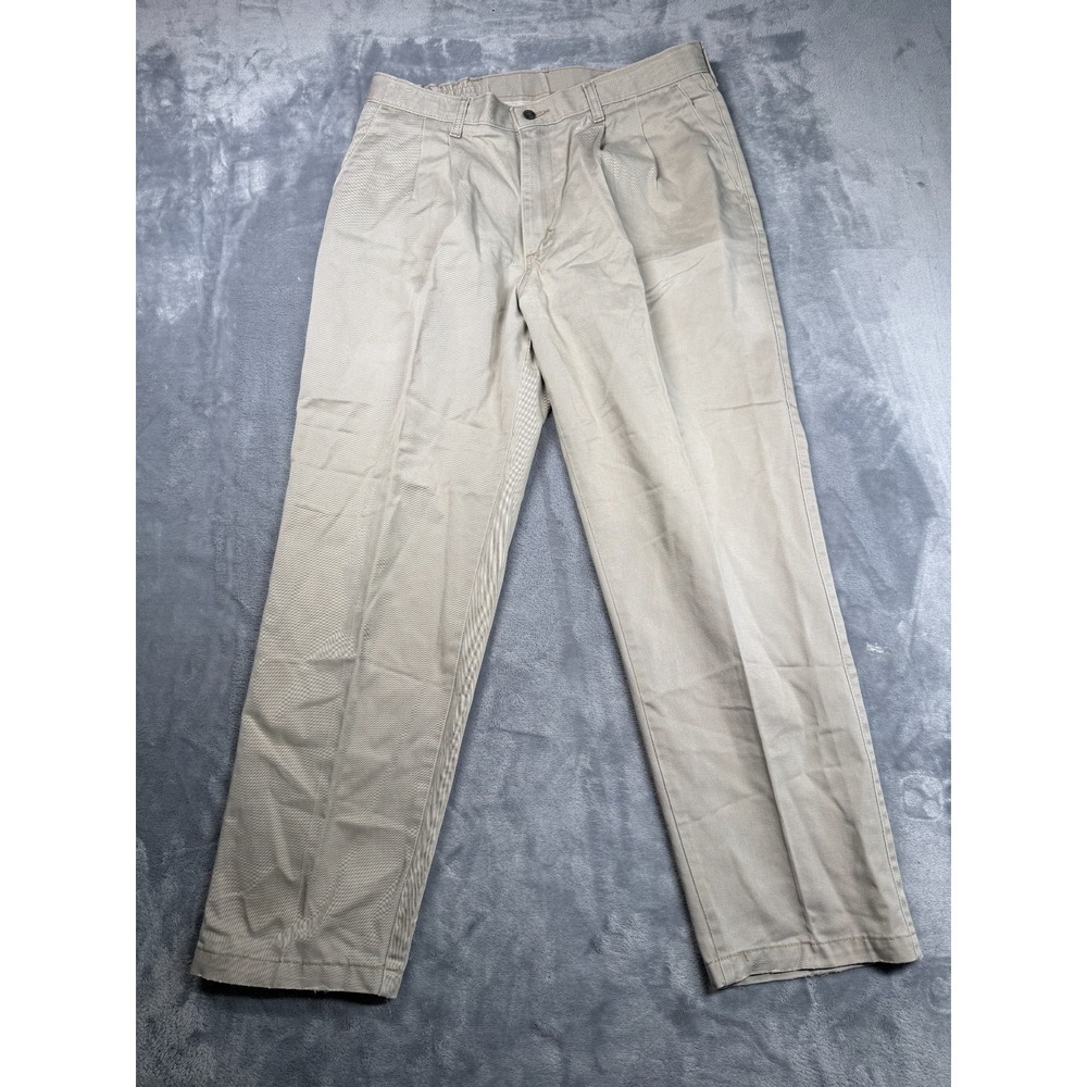 Lee Chino Pants Men 34x29 Beige Cotton Pleated Mid Rise Resort Wear Straight Leg